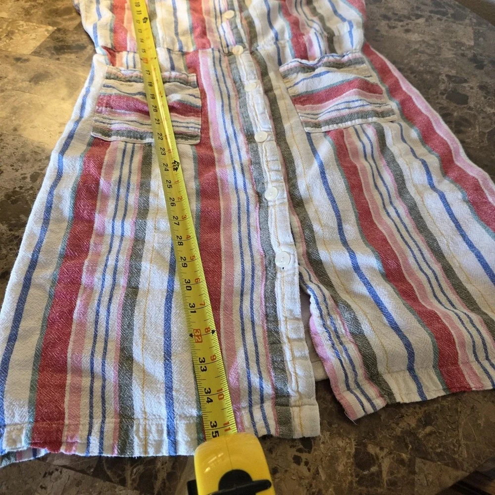 Old‎ Navy sz L slvless striped knee dress linen/rayon button front casual summer
